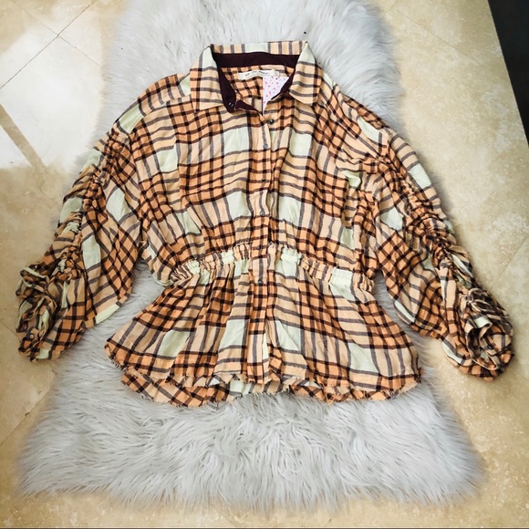 We The Free Peach Tree Beige Plaid Flannel Top - Picture 6 of 9